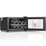 FOHERE 8 Bottles Wine Cooler Refrigerator, Wine Fridge with Double Glass Doors, LED Light, Digital Temperature Control, Wine Cellar for Bar, Home, Office
