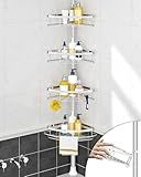 SEIRIONE Rustproof Shower Corner Caddy Organizer for Bathroom, 4 Adjustable Shelves with Tension Pole, for Bathtub Shampoo Accessories Storage Holder, 34 to 116 Inch Height