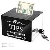 ZEAYEA Tip Jar for Money, 6 x 4 x 5 Inch Acrylic Tip Collection Box with Lock, Wall-Mounted Donation Suggestion Box, Raffle Cash Money Storage Container for Bartender Bar Restaurant Musicians Driver