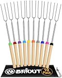 Briout Extendable Stainless Steel Roasting Sticks - Smores Sticks for Fire Pit Long 32 Inch, Smore Skewers Hot Dog Fork Campfire Accessories, Camping Essentials for S'mores - 10 Pack