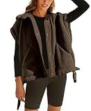 OPCAKM Women's Fuzzy Fleece Vest Oversized Sleeveless Sherpa Jacket Warm Button Down Gilet Outerwear with Pockets(Brown-L)