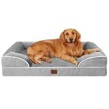 EHEYCIGA Orthopedic Dog Beds for Extra Large Dogs 44x32Inch, Polyurethane Foam XL Pet Bed with Sides, Non-Slip and Egg-Crate Foam Big Dog Couch Bed with Washable Removable Cover, Grey