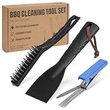 onlyfire Professional BBQ Cleaning Kit, Stainless Steel Burner Cleaner Needles, Heavy-Duty Grill Brush & Plastic Scraper for Unclogging Burners, Scrubbing Grates & Removing Grease -3PCS