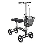 Drive Medical 796 Adjustable Height Steerable Knee Walker Knee Scooter Leg Walker Crutch Alternative, Dual Pad with Basket and Hand Brake 350 Pound Weight Cap