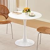 Hansweld Round Dining Table, 31.5" Circle Tulip Table with Thickened Tabletop & Metal Pedestal, Mid Century Modern Bistro Table for Kitchen, Small Places, Living Room, Cafe (White)