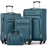 Coolife Softshell Luggage, TSA Lock, Spinner Wheels, 4-Piece Set with Tote