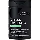 Sports Research Vegan Omega-3 Fish Oil Alternative from Algae Oil - Highest Levels of Vegan DHA & EPA Fatty Acids | Non-GMO Tested - 60 Veggie Softgels (Carrageenan Free)