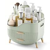 Pajiriona Makeup Organizer with Drawers, Green Skincare Organizer for Vanity, Storage Box with Handle, Large Cosmetic Display Case for Dresser, Bathroom Countertop