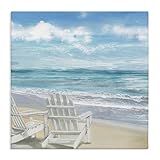 The Stupell Home Décor Collection White Adirondack Chairs on The Beach Painting Stretched Canvas Wall Art, 24x24, Multicolor