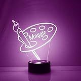 Custom Artist Painter's Palette LED Sign Night Light Lamp with Remote, Light Up Display with Personalized Name or Image, Customized, Made in The USA, Clear Acrylic Home Decor, 16 Colors, 4 Modes