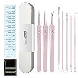 Blackhead Extraction Tool Kit, Remover Comedone Extractor, Curved Blackhead Tweezers Kit, Professional Face Pimple Acne Blemish Removal Tools Kit (Pink)