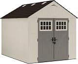 Suncast 8x10 Ft. Outdoor Storage Shed - Large Resin Outdoor Shed with Floor Included, Lockable Double Doors & Skylights. 547 Cu Ft Tremont Garden Resin Sheds for Lawn Tools, Riding Mowers, & Bikes