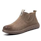 DINGGU Steel Toe Shoes for Men Welding Mens Work Shoes Slip On Comfortable Safety Composite Toe Construction Boots Brown 10