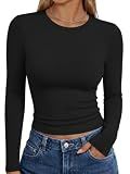 Trendy Queen Womens Long Sleeve T Shirts Fall Basic Tops Black L