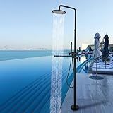 RBROHANT Freestanding Outdoor Shower Black, Height Adjustable Outside Showers for Backyard Garden Pool Beach, Outdoor Shower Fixtures with 10” Rain Shower Head and Handheld, Matte Black, JK0316