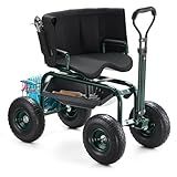 VEVOR Rolling Garden Seat with Wheels, Gardening Stool with Height Adjustable & 360°Swivel Seat, Ergonomic Backrest & Tool Storage, 400lbs Weight Capacity, Garden Scooter Wagon Cart for Yard, Patio