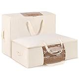 YGEOMER 2 Pack Canvas Blanket Storage Bags with Zipper Foldable Closet Organizers Storage Containers with Reinforced Handle for Dorm Storage Organizing, Bedroom, Closet,Blanket, Clothing, Comforters