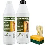Sauna Care Set – Wood Oil & Cleaner 34 oz Each, with Sponge & Gloves
