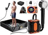LanBlu 2026 Upgraded Portable Camping Shower with Portable Shower Pan,10000Mah Rechargeable Portable Shower Head with Camp Shower Floor,Outdoor Shower Pan with Drain Hose,5 Spray Portable Shower Pump
