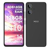 NUU N10 Basic Cell Phone for T-Mobile, Mint, Metro, Qlink, Tello and More 4GB/128GB, Perfect for Teenagers, Dual SIM 4G, Octa-Core 6.6" 90Hz HD+, Unlocked Phones Android Phone 14, US Warranty (Black)