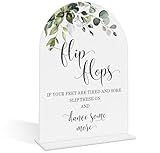 Wedding Signs for Reception, Green Leaves Flip Flops Sign, Wedding Reception Signage, Bridal Shower Table Decorations with Base, Dance Floor Accessories for Proposal, Bridal Shower Events Ceremony, 11