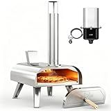 BIG HORN OUTDOORS 12" Multi-Fuel Pizza Oven, Portable Outdoor Pizza Oven, Wood Fired & Propane Gas, Pellet Pizza Maker with Pizza Stone