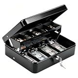 KYODOLED Cash Box with Money Tray and Key Lock, 1mm Thick Metal Cash Drawer