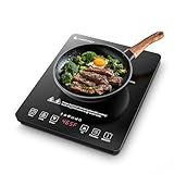 AMZCHEF Portable Induction Cooktop 20 Temperature & Power Levels, 1800W Induction Stove Burner with 6.8" Heating Coil, Low Noise Hot Plate Single Electric Cooktops Countertop Stove with Timer