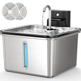 Wireless Cat Water Fountain, Water & Battery Separation, Faucet Design, PETALPAW, Cat Fountain Stainless Steel, 4000mAh, 3.5L Cordless Pet Water Dispenser for Indoor Cats & Small Dogs, Silver