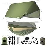 Sunyear Camping Hammock-Hammocks with Net and Rain Fly Tarp - Portable Single&Double Lightweight Nylon Parachute Hammocks with Hammock Tree Straps for Backpacking Hiking Travel Camping Indoor Outdoor