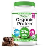 Orgain Organic Vegan Protein Powder, Creamy Chocolate Fudge - 21g Plant Protein, 6g Prebiotic Fiber, Low Net Carb, No Lactose Ingredients, No Added Sugar, Non-GMO, For Shakes & Smoothies, 2.03 lb