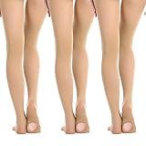 MANZI 3 Pairs Women's Girl's Dance Tights Convertible Transition Ballet Tights 40D Nude L(11-14y)