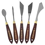 U.S. Art Supply 5-Piece Artist Stainless Steel Palette Knife Set - Wood Hande Flexible Spatula Painting Knives for Color Mixing Spreading, Applying Oil, Acrylic Paint on Canvas