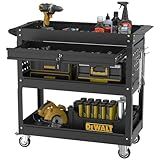 Granper 3 Tier Rolling Cart, Heavy Duty Utility Industrial Service Carts on Wheels, Metal Tool Cart with Locked Drawers, Ideal for Garage, Warehouse and Repair Shop（Black）