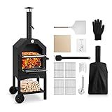 EDOSTORY Outdoor Pizza Oven, Wood Fired for Outside, Patio Maker With Stone, Peel, Grill Rack, and Waterproof Cover for Backyard Camping