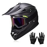 JQF Gear Youth Kids Dirt Bike Helmets Motocross Offroad ATV BMX MX Dirtbike Motorcycle Helmet J-01 with Goggles and Gloves DOT Approved (Flat Black, M)