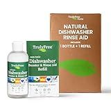Truly Free Natural Dishwasher Booster & Rinse Aid - Non-Toxic Dishwashing Aid Formula, Removes Residue & Tough Dish Stains, Water Spot Remover - Includes: 1 Reusable Empty 12 oz Bottle & 1 Refill