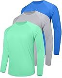 isnowood 3 Pack Mens UPF 50+ Sun Protection Shirts, UV Long Sleeve Swim Rash Guard, Quick Dry Fishing Hiking Shirt