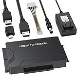 Hard Drive Reader USB 3.0 & Type C to SATA IDE Adapter, Internal Data Transfer Recovery Converter Kit with 12V/2A Power for 2.5"/3.5" SATA/IDE HDD SSD Hard Disk Internal Blu-ray Drive, up to 20TB