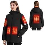 TZOSDOBO Heated Jacket for Women with 7.4V Battery Pack,Women's Winter Jackets Outdoor Electric 6-Zones Collar Heated Coat & Detachable Hood (Black, M)