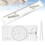 3 Pcs Basic Navigation Set - Marine Navigation Primary Tools,Include 16 Inch Marine Parallel Ruler,Nautical Protractor and 6 Inch Marine Fixed Points Divider for Boat