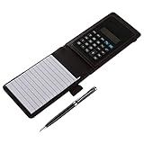 PLENTY Deluxe Leather Pocket Notebook Cover Jotter Organizer Memo Pad Holder with Calculator, 50 Pages Note Paper, Pen and Business Card Slot (Brown)