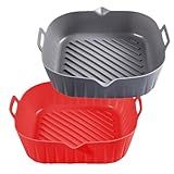 Golden Associate Silicone Liners Square for Air Fryer, 2 Pcs Non-stick Food-grade Reusable Basket Silicone Pot Baking Tray Airfryer Accessories, Top Size 8 inches, Bottom Size 7 inches