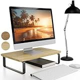 Beautiful Wooden Monitor Stand for Desk - Sturdy Stand Rises Your Monitor to the Perfect Ergonomic Level - Sleek and Functional Computer/Laptop Rack Design Elevates Any Workspace & Maximizes Space