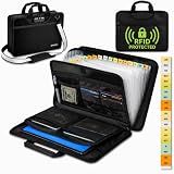 REVPAV Accordion File Organizer Fireproof, Water-Resistant Document Bag-13 Pocket File Folder-RFID Pocket,Labels,Combination Lock,Reflective Shoulder Strap-Important Document Folder-Home,Office,Travel
