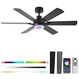 52in Ceiling Fans with Lights RGB Ceiling Fan with Light and Remote/APP Control,Low Profile Ceiling Fans with Lights for Bedroom,Living Room,Kids Room,3CCT Dimmable Modern Ceiling Fan, 8 Speeds,black