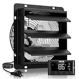 VEVOR 12 inch Shutter Exhaust Fan, Wall Mounted Attic Vent Fan with Smart Programming Variable Speed Temperature Control, 1500 CFM,EC Motor,Timer, for Shed,Garage,Greenhouse Ventilation Cooling,Black