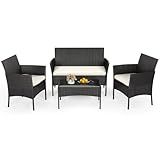 FDW 4-Piece Patio Furniture Set | Black | Outdoor Wicker Furniture