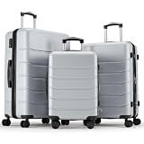 OLIXIS 3-Piece Luggage Set, Carry On Suitcases with Spinner Wheels, Expandable Travel Luggage with TSA Approved Lock & ABS Hard Shell, Light Grey, 20/24/28 Inch