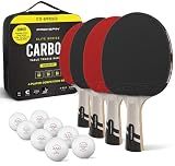 PRO-SPIN Ping Pong Paddles Set of 4 – ITTF Approved Carbon Table Tennis Rackets and Balls – Professional Quality Set with 8 Tournament-Grade Ping-Pong Balls (Red, 4-Player Set)